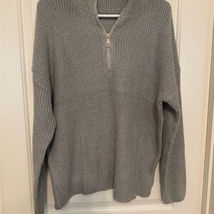 Women's Gray Quarter Zip Long Sleeve Pullover Sweater, Size Medium
